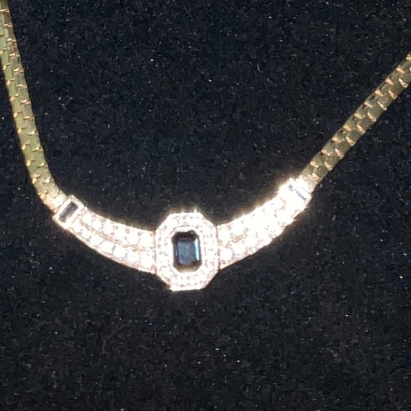 ATWOOD & SAWYER VINTAGE GOLD PLATED CHOKER w/SIMULATED BLUE SAPPHIRE STONES - Picture 2 of 10